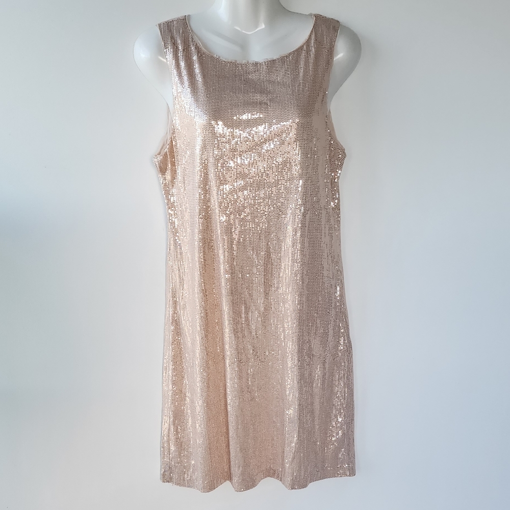 Chelsea & Violet Rose Gold Sleeveless Mini Sequin Shift Dress